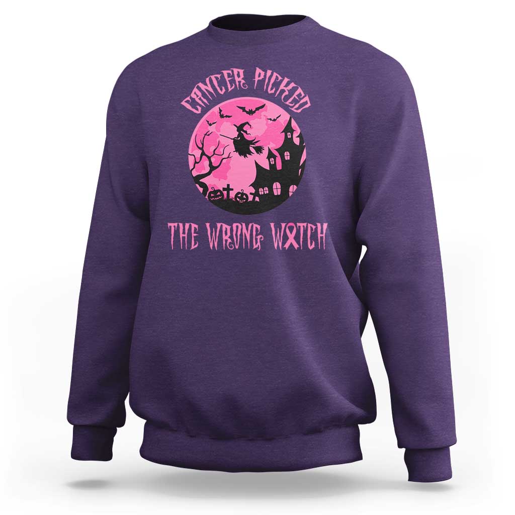 Breast Cancer Halloween Sweatshirt In October We Wear Pink Witch - Wonder Print Shop