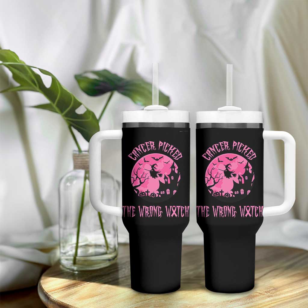 Breast Cancer Halloween Tumbler With Handle In October We Wear Pink Witch - Wonder Print Shop