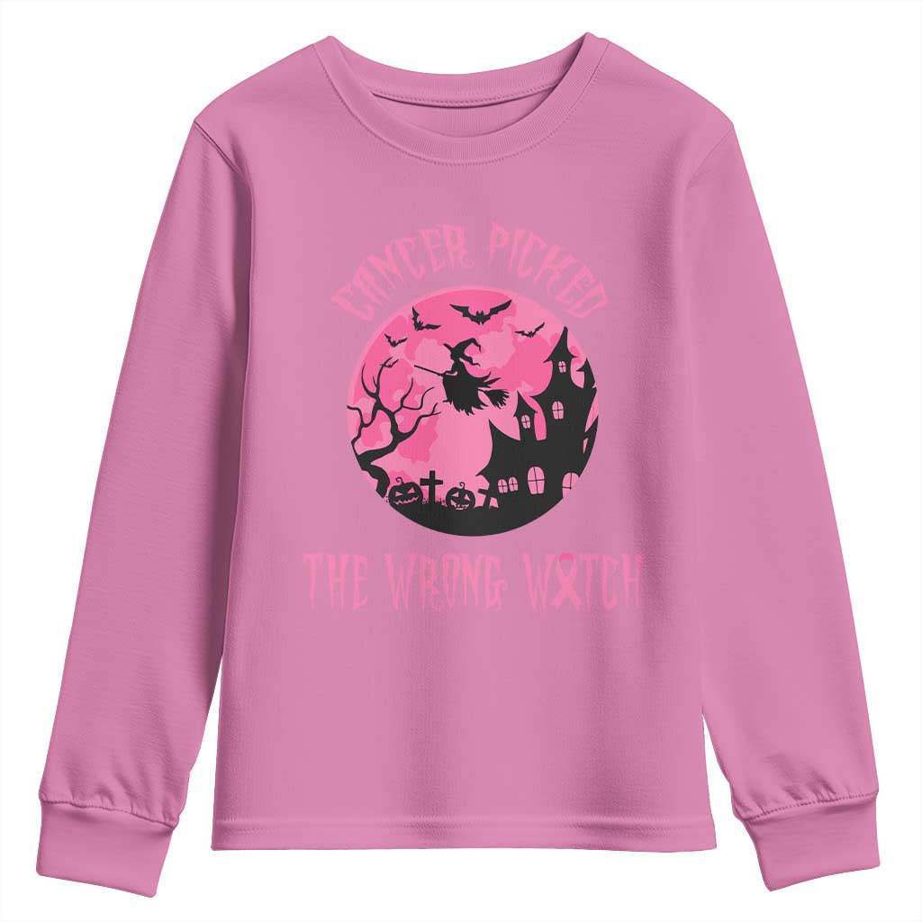 Breast Cancer Halloween Youth Sweatshirt In October We Wear Pink Witch - Wonder Print Shop