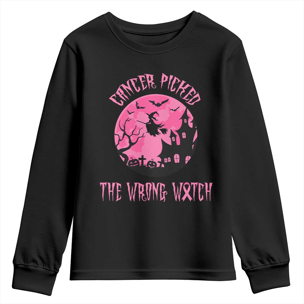 Breast Cancer Halloween Youth Sweatshirt In October We Wear Pink Witch - Wonder Print Shop