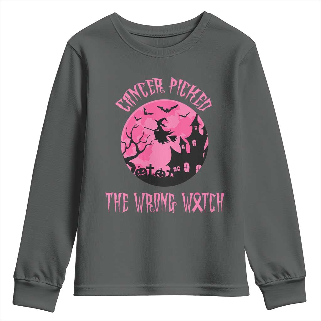 Breast Cancer Halloween Youth Sweatshirt In October We Wear Pink Witch - Wonder Print Shop