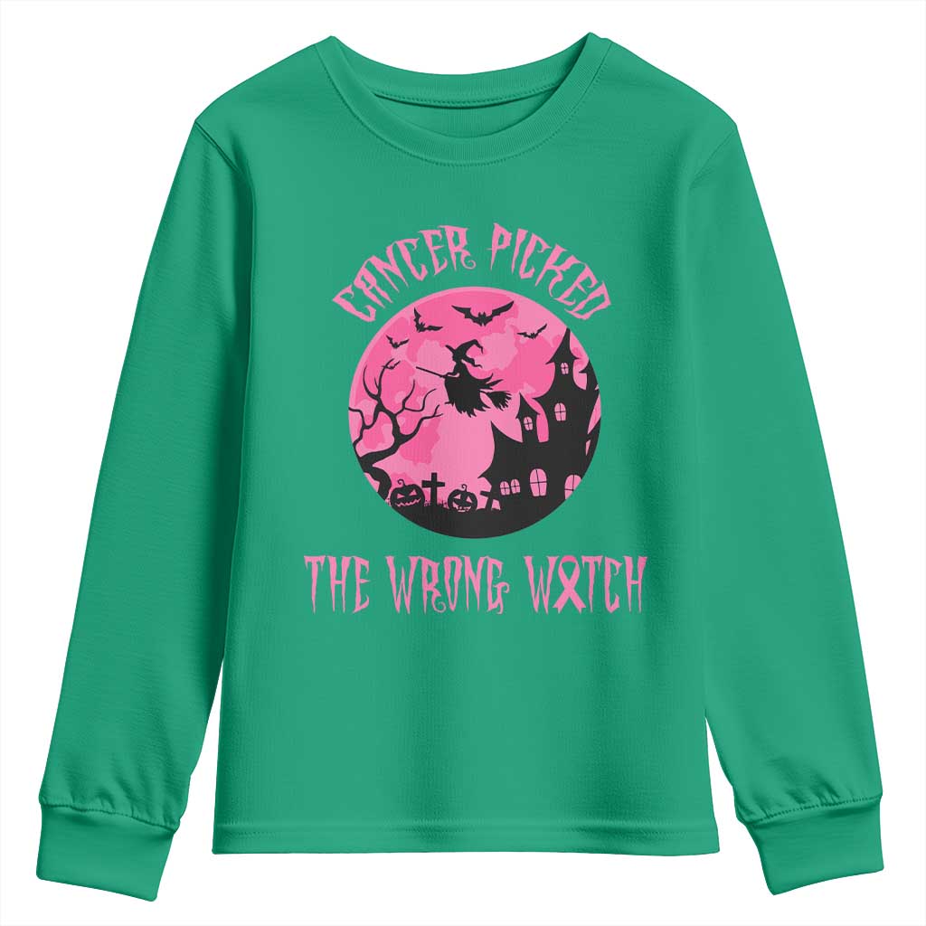 Breast Cancer Halloween Youth Sweatshirt In October We Wear Pink Witch - Wonder Print Shop