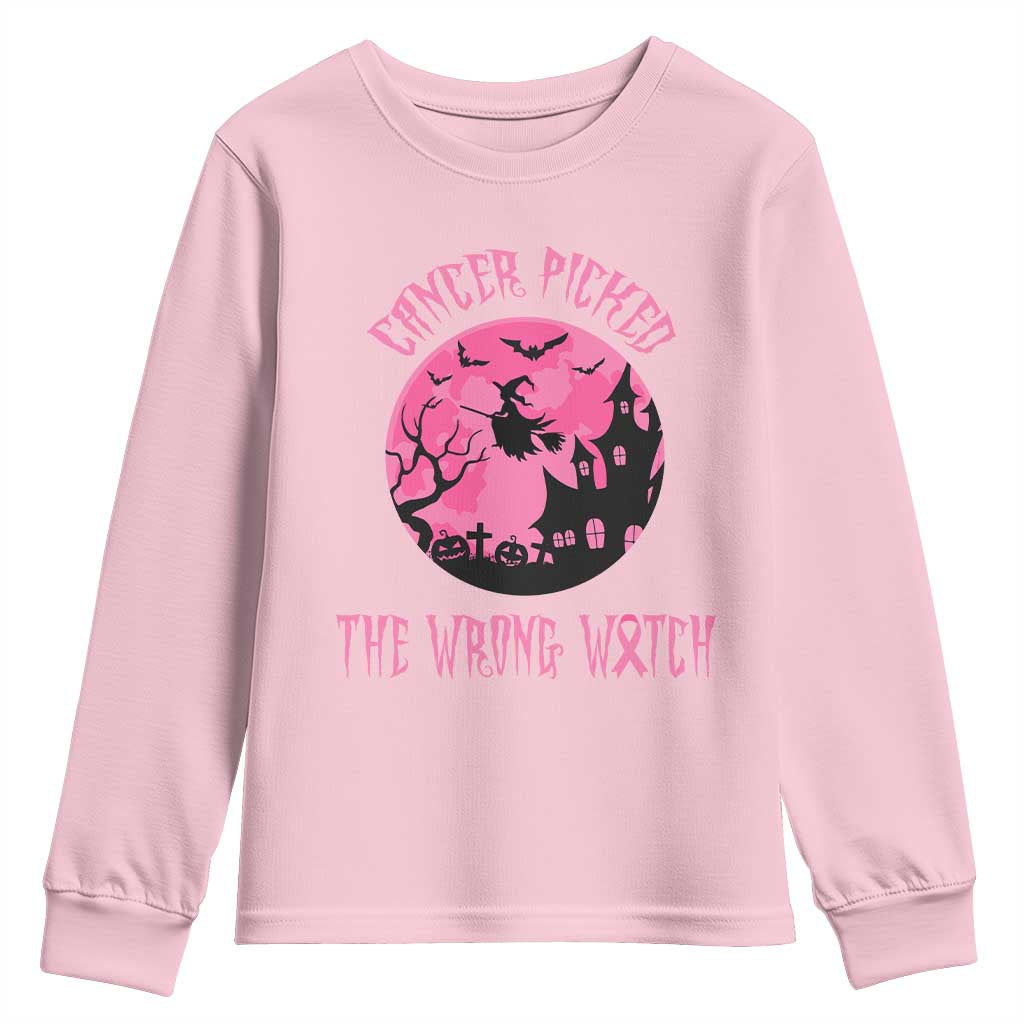 Breast Cancer Halloween Youth Sweatshirt In October We Wear Pink Witch - Wonder Print Shop