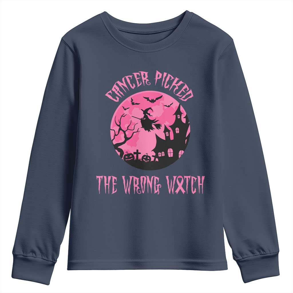 Breast Cancer Halloween Youth Sweatshirt In October We Wear Pink Witch - Wonder Print Shop