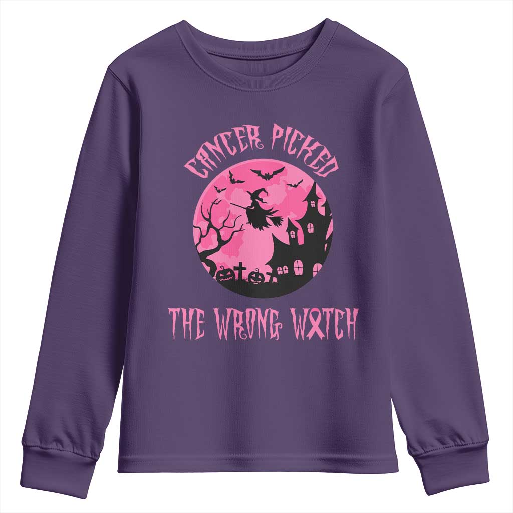 Breast Cancer Halloween Youth Sweatshirt In October We Wear Pink Witch - Wonder Print Shop