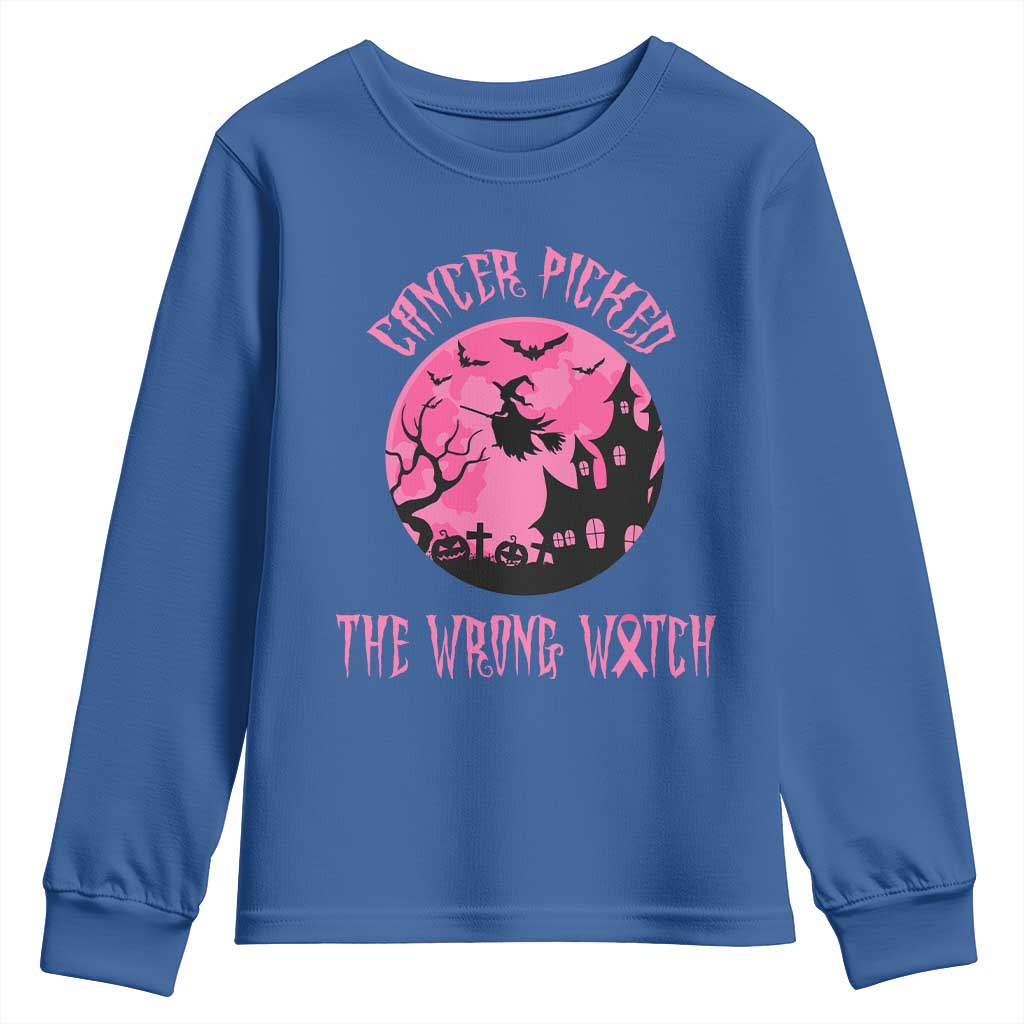 Breast Cancer Halloween Youth Sweatshirt In October We Wear Pink Witch - Wonder Print Shop