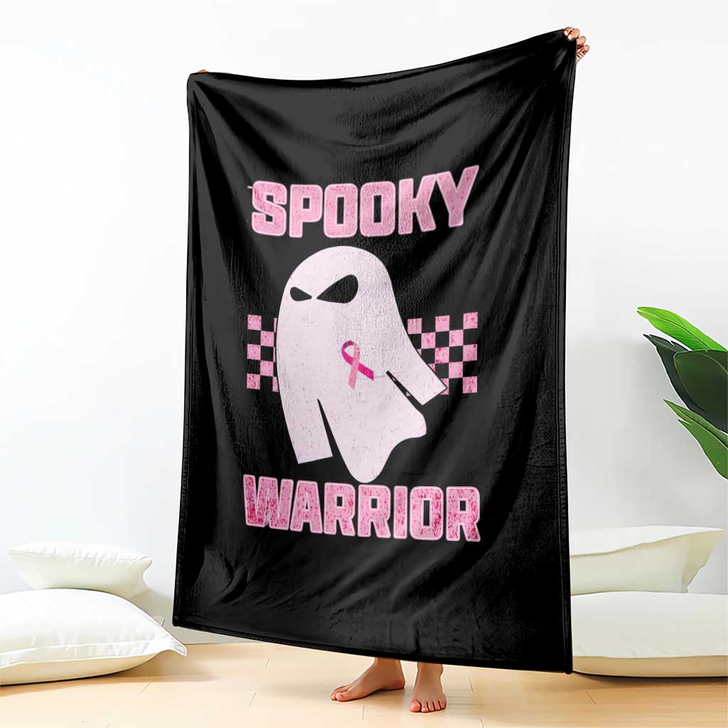 Breast Cancer Halloween Throw Blanket Ghost Wear Pink Ribbon Spooky Warrior - Wonder Print Shop