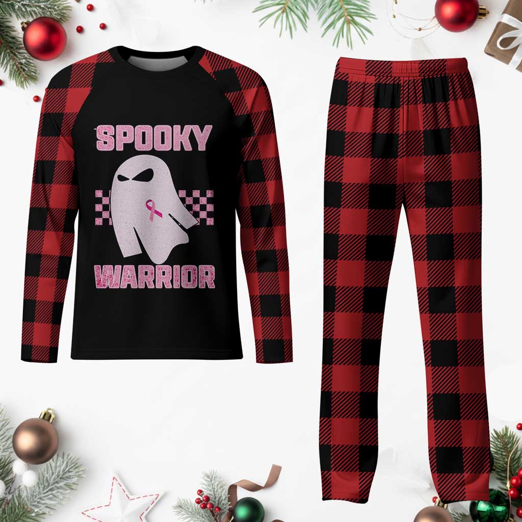 Breast Cancer Halloween Plaid Pajama Set Ghost Wear Pink Ribbon Spooky Warrior - Wonder Print Shop