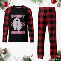 Breast Cancer Halloween Plaid Pajama Set Ghost Wear Pink Ribbon Spooky Warrior - Wonder Print Shop