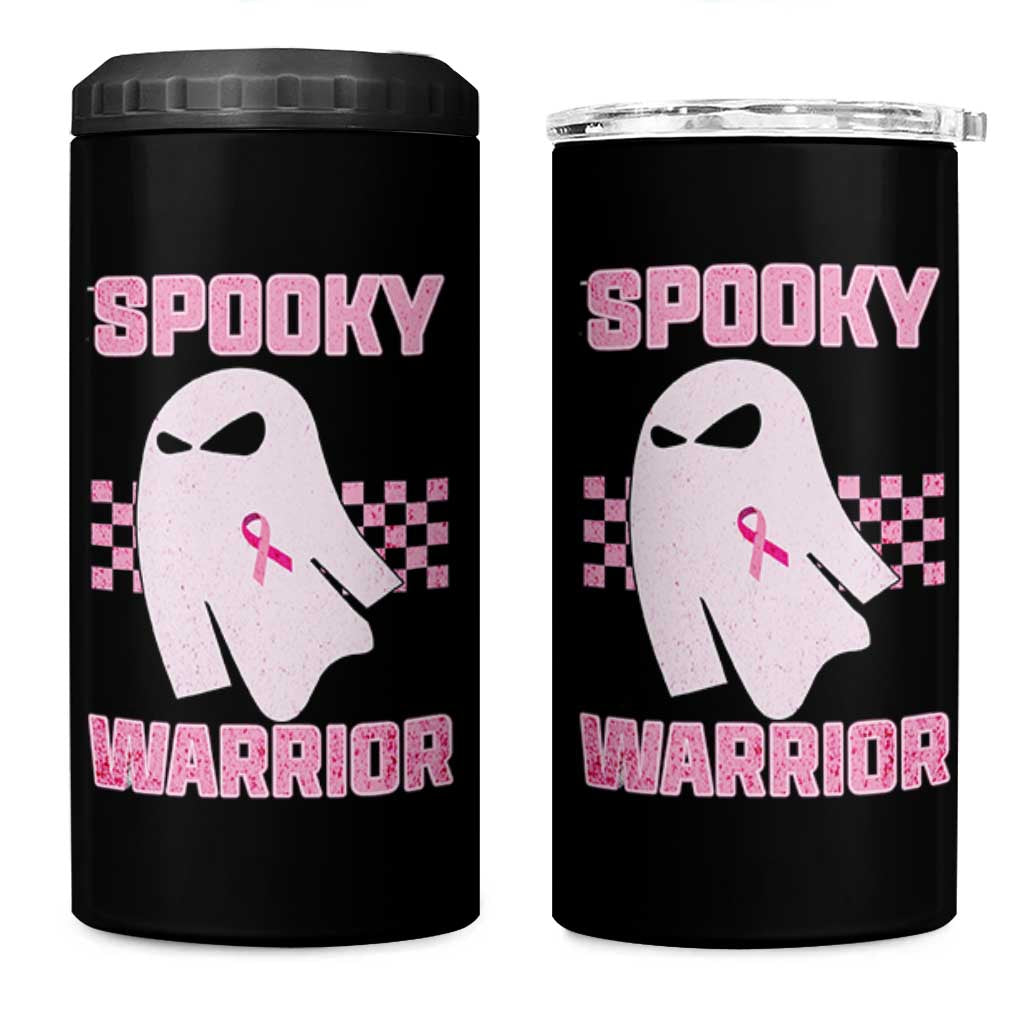 Breast Cancer Halloween 4 in 1 Can Cooler Tumbler Ghost Wear Pink Ribbon Spooky Warrior - Wonder Print Shop