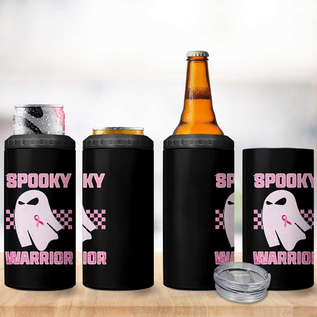 Breast Cancer Halloween 4 in 1 Can Cooler Tumbler Ghost Wear Pink Ribbon Spooky Warrior - Wonder Print Shop