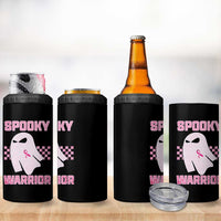 Breast Cancer Halloween 4 in 1 Can Cooler Tumbler Ghost Wear Pink Ribbon Spooky Warrior - Wonder Print Shop