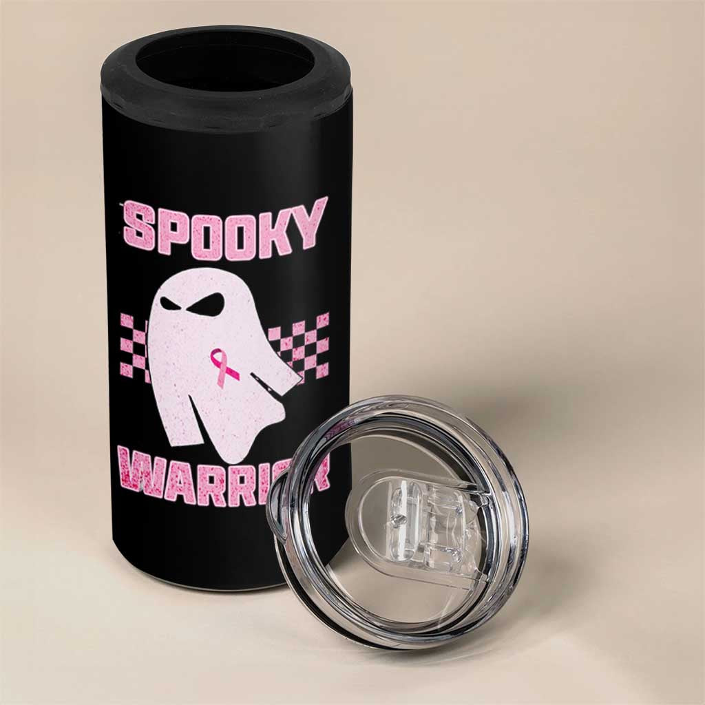 Breast Cancer Halloween 4 in 1 Can Cooler Tumbler Ghost Wear Pink Ribbon Spooky Warrior - Wonder Print Shop