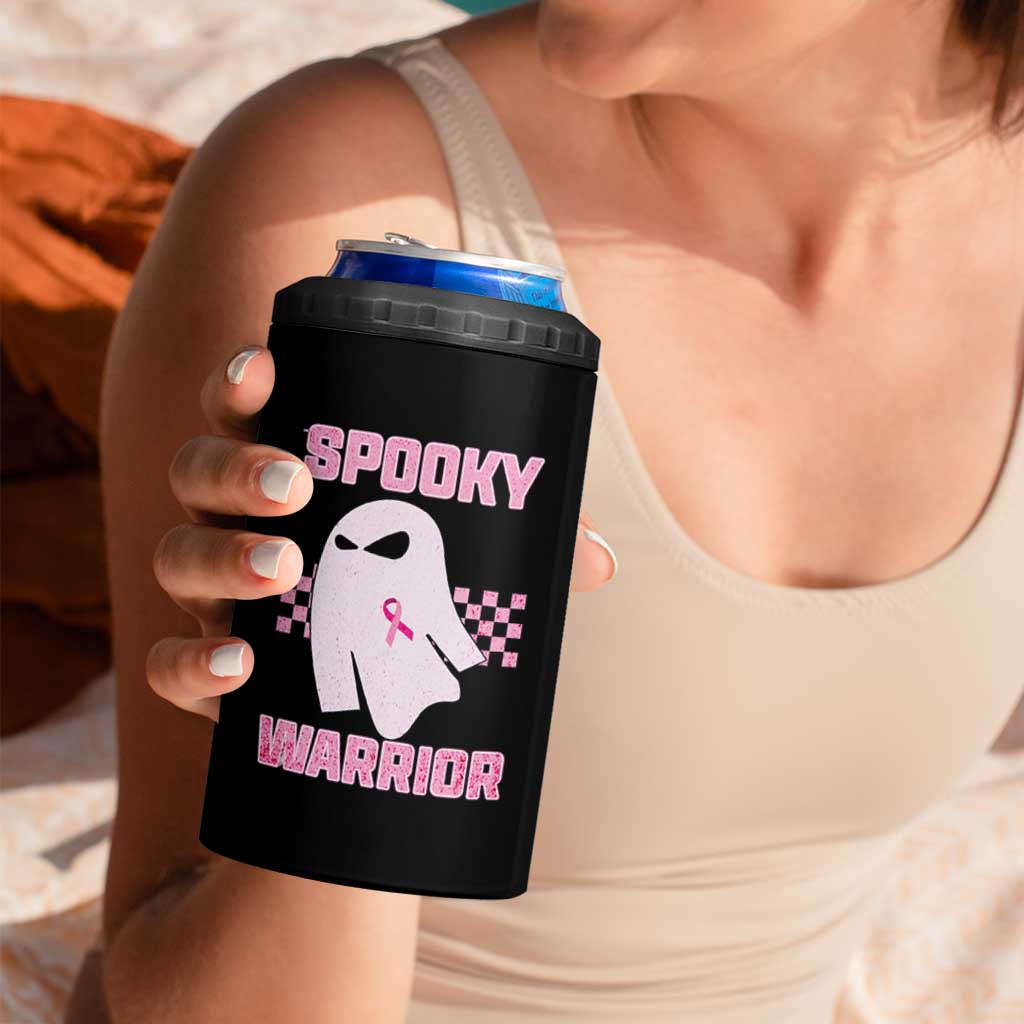 Breast Cancer Halloween 4 in 1 Can Cooler Tumbler Ghost Wear Pink Ribbon Spooky Warrior - Wonder Print Shop