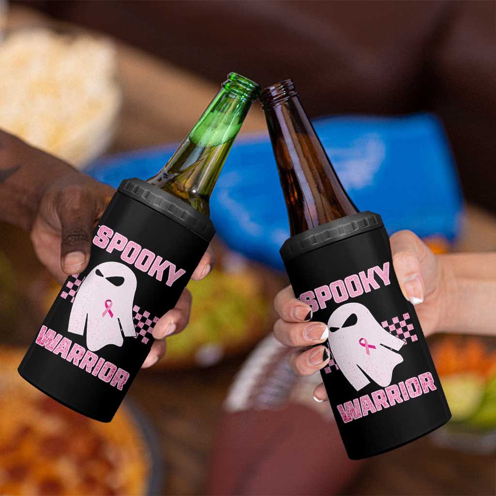 Breast Cancer Halloween 4 in 1 Can Cooler Tumbler Ghost Wear Pink Ribbon Spooky Warrior - Wonder Print Shop