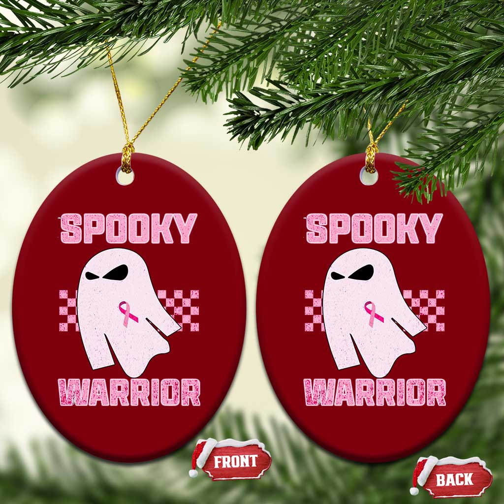 Breast Cancer Halloween Ceramic Ornament Ghost Wear Pink Ribbon Spooky Warrior - Wonder Print Shop
