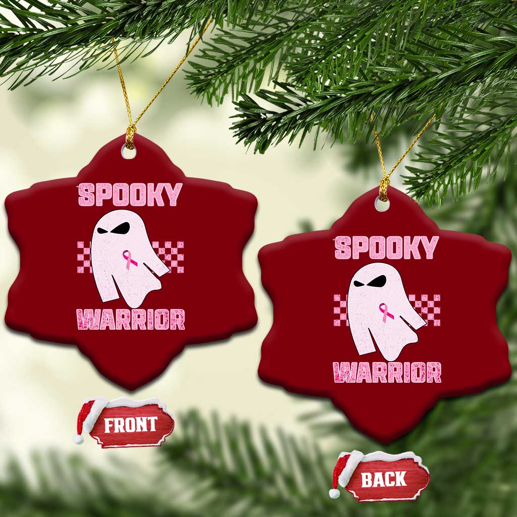 Breast Cancer Halloween Ceramic Ornament Ghost Wear Pink Ribbon Spooky Warrior - Wonder Print Shop