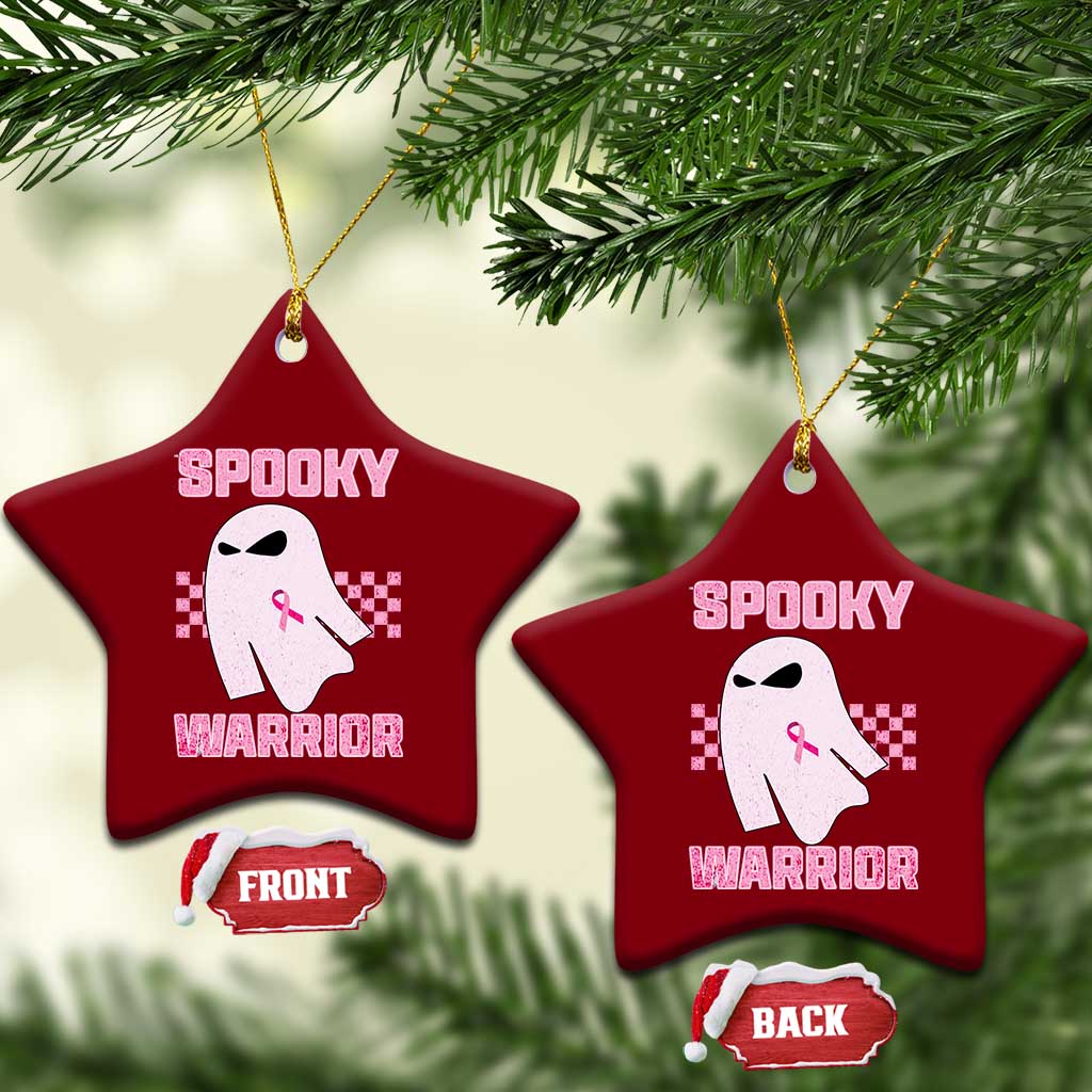 Breast Cancer Halloween Ceramic Ornament Ghost Wear Pink Ribbon Spooky Warrior - Wonder Print Shop