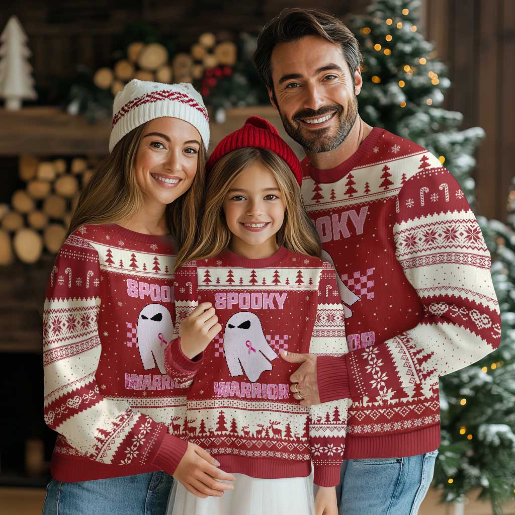 Breast Cancer Halloween Ugly Christmas Sweater Ghost Wear Pink Ribbon Spooky Warrior - Wonder Print Shop