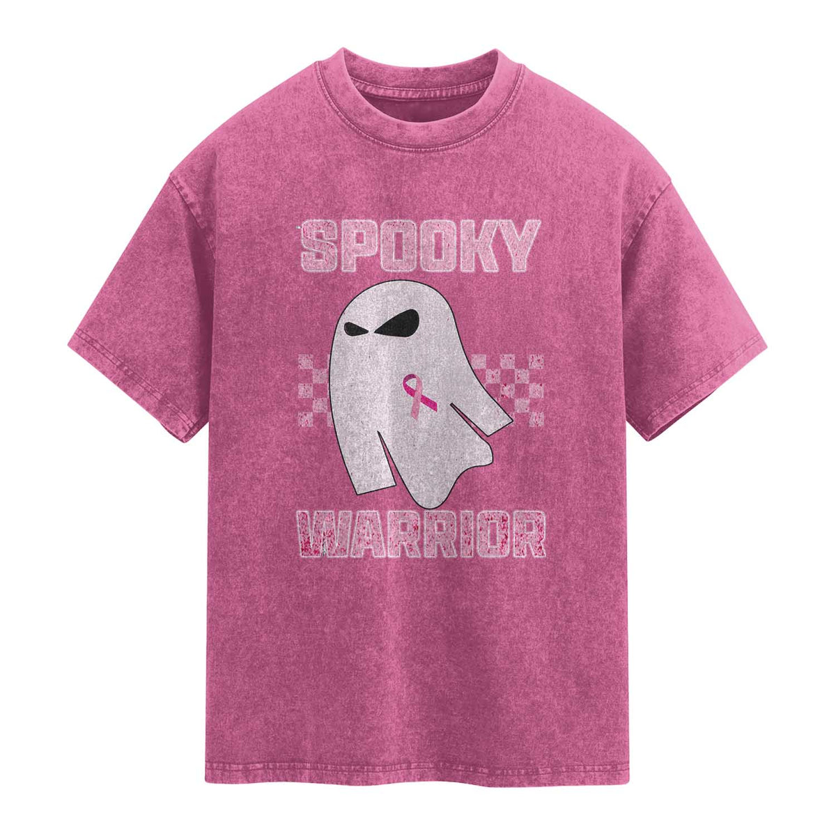 Breast Cancer Halloween Washed Cotton T-Shirt Ghost Wear Pink Ribbon Spooky Warrior