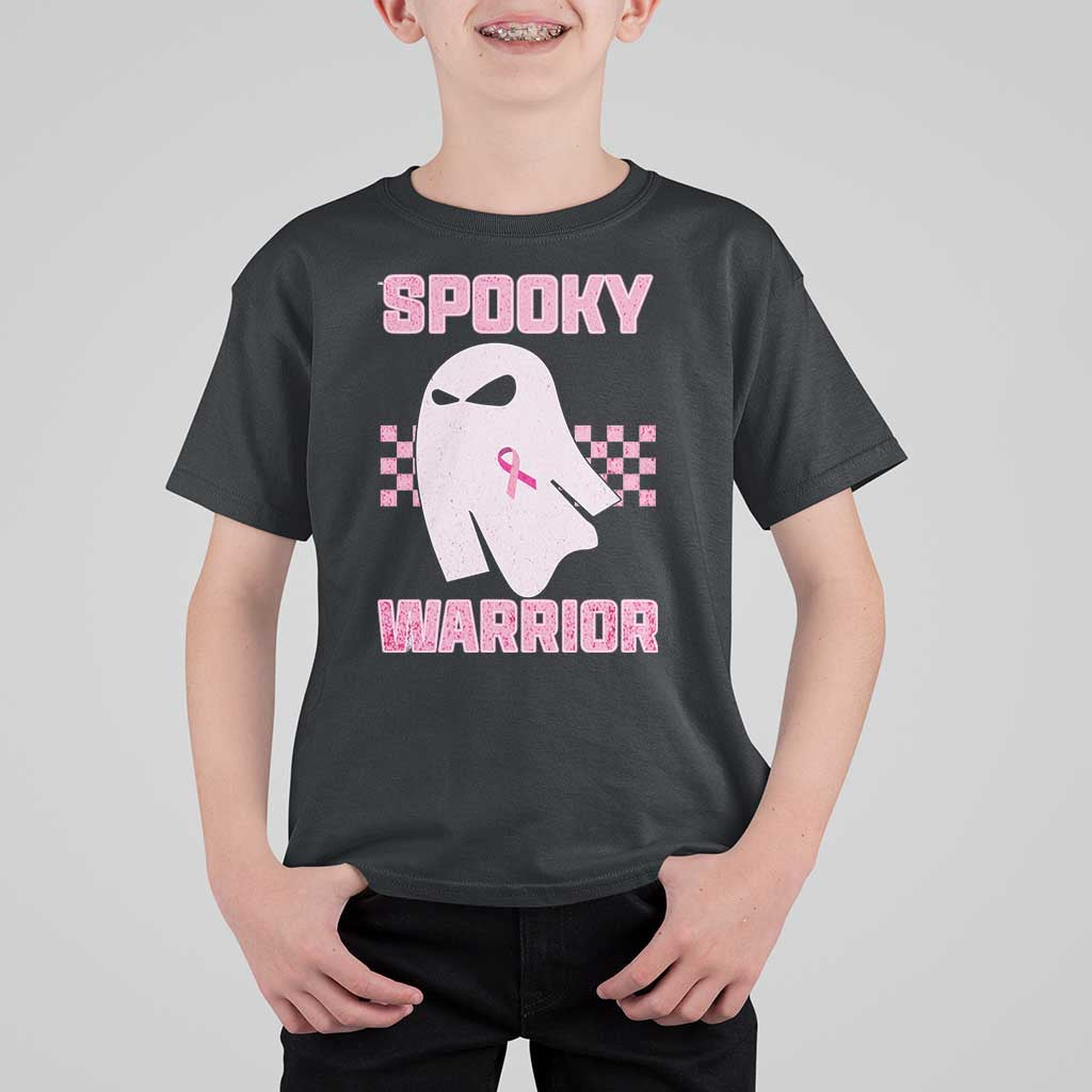 Breast Cancer Halloween T Shirt For Kid Ghost Wear Pink Ribbon Spooky Warrior - Wonder Print Shop