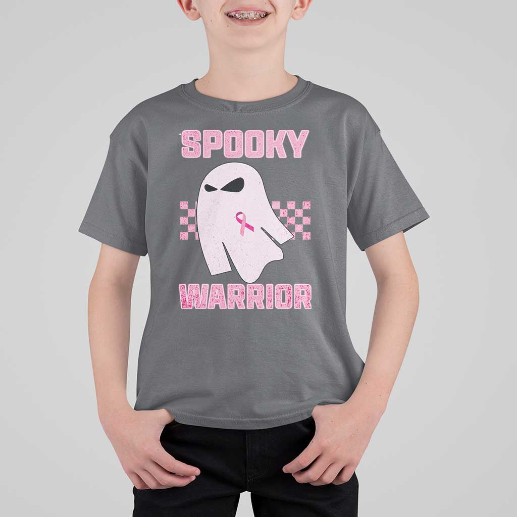 Breast Cancer Halloween T Shirt For Kid Ghost Wear Pink Ribbon Spooky Warrior - Wonder Print Shop