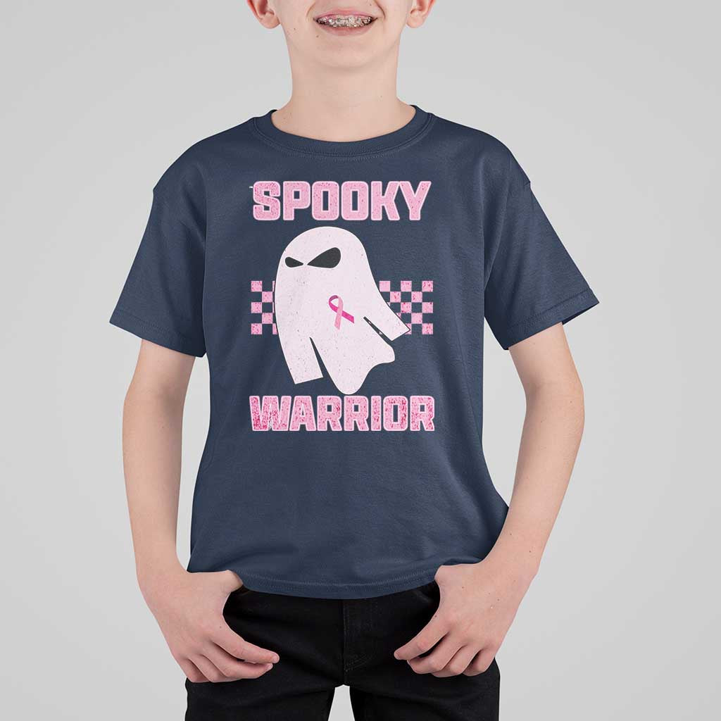 Breast Cancer Halloween T Shirt For Kid Ghost Wear Pink Ribbon Spooky Warrior - Wonder Print Shop