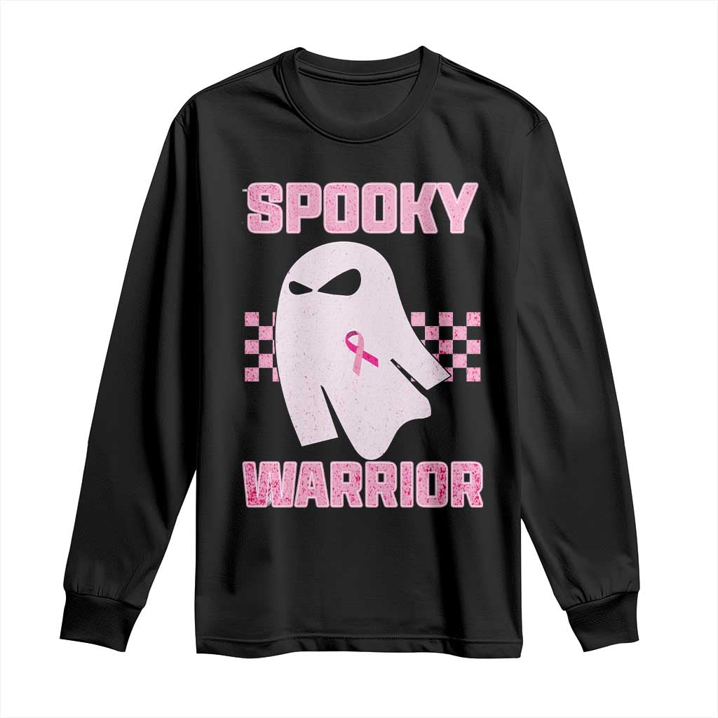 Breast Cancer Halloween Long Sleeve Shirt Ghost Wear Pink Ribbon Spooky Warrior - Wonder Print Shop