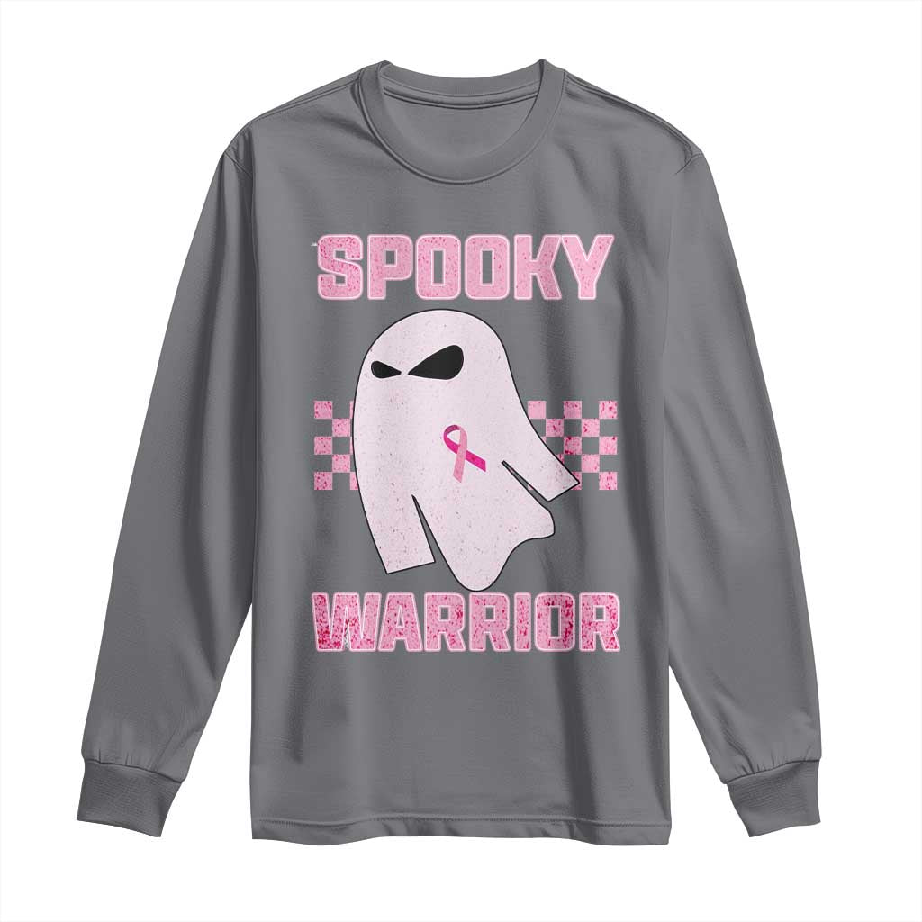 Breast Cancer Halloween Long Sleeve Shirt Ghost Wear Pink Ribbon Spooky Warrior - Wonder Print Shop