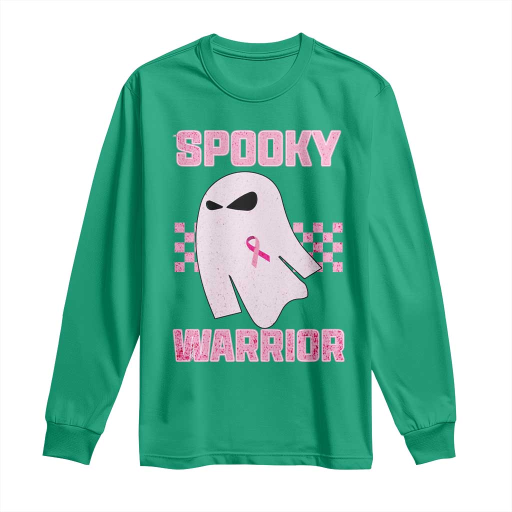 Breast Cancer Halloween Long Sleeve Shirt Ghost Wear Pink Ribbon Spooky Warrior - Wonder Print Shop