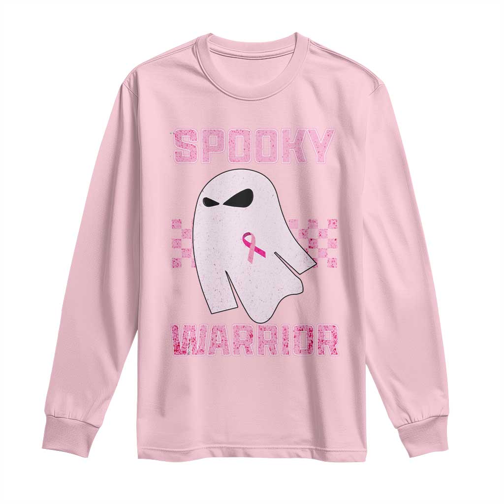 Breast Cancer Halloween Long Sleeve Shirt Ghost Wear Pink Ribbon Spooky Warrior - Wonder Print Shop