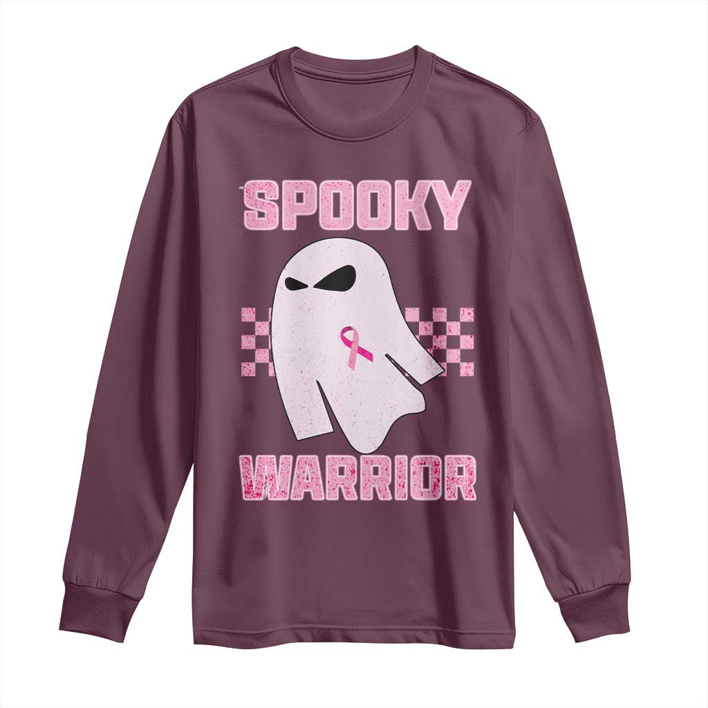 Breast Cancer Halloween Long Sleeve Shirt Ghost Wear Pink Ribbon Spooky Warrior - Wonder Print Shop