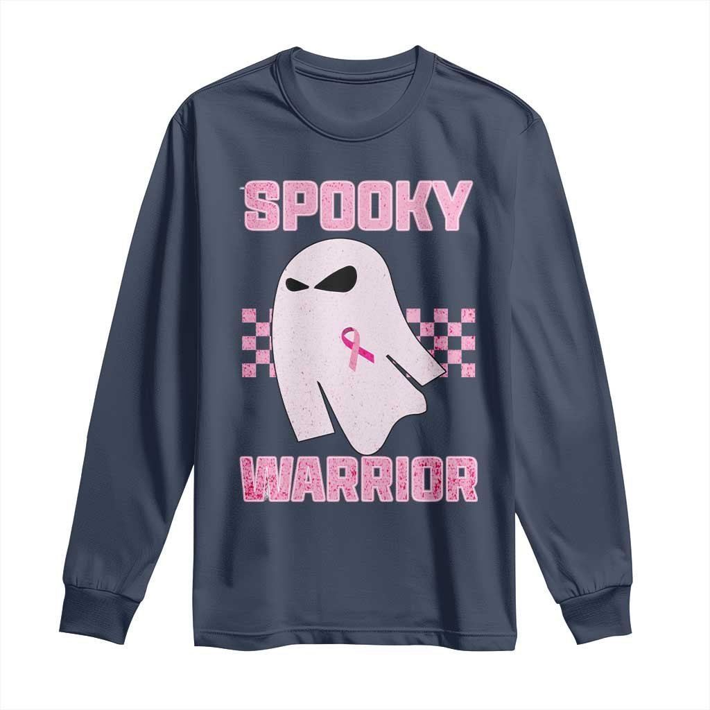 Breast Cancer Halloween Long Sleeve Shirt Ghost Wear Pink Ribbon Spooky Warrior - Wonder Print Shop