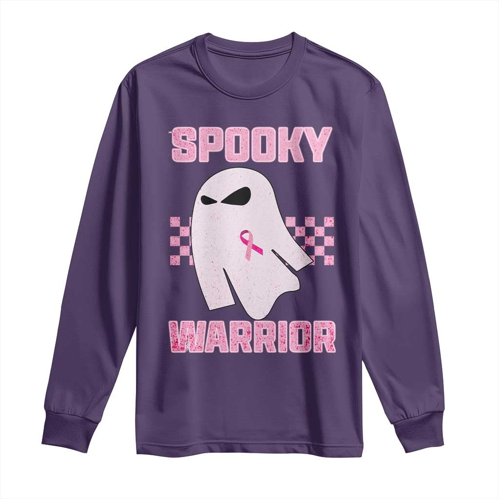 Breast Cancer Halloween Long Sleeve Shirt Ghost Wear Pink Ribbon Spooky Warrior - Wonder Print Shop