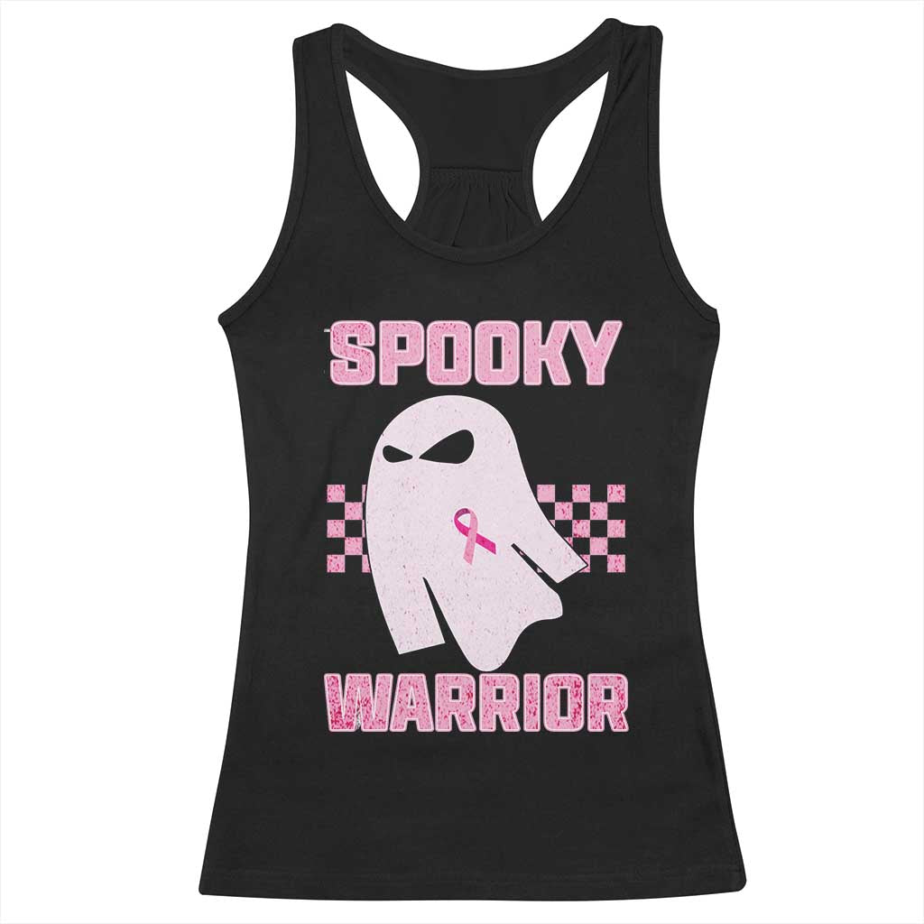 Breast Cancer Halloween Racerback Tank Top Ghost Wear Pink Ribbon Spooky Warrior - Wonder Print Shop