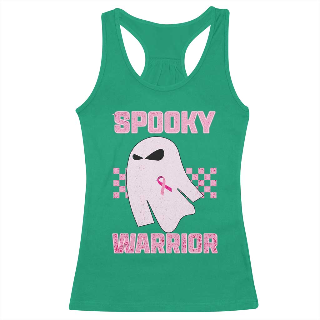 Breast Cancer Halloween Racerback Tank Top Ghost Wear Pink Ribbon Spooky Warrior - Wonder Print Shop