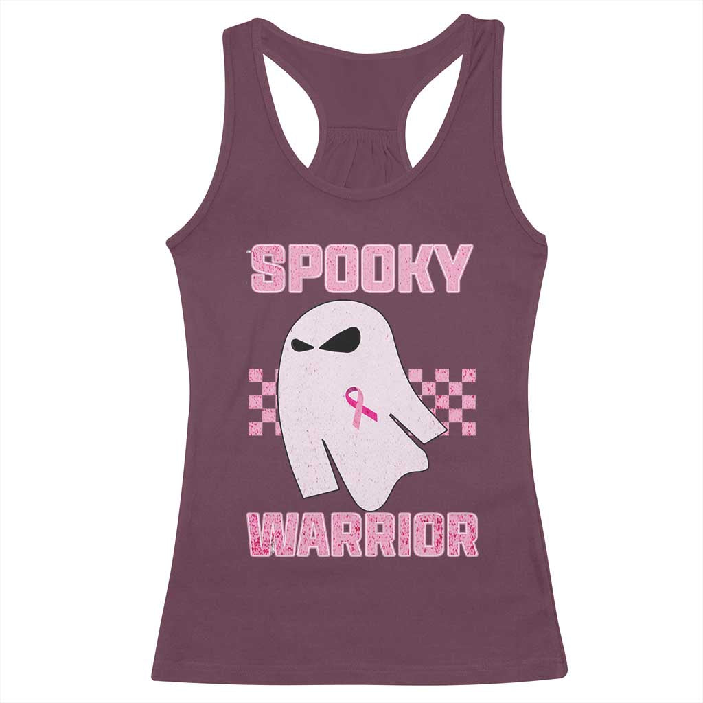 Breast Cancer Halloween Racerback Tank Top Ghost Wear Pink Ribbon Spooky Warrior - Wonder Print Shop