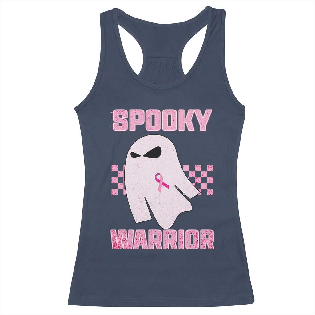 Breast Cancer Halloween Racerback Tank Top Ghost Wear Pink Ribbon Spooky Warrior - Wonder Print Shop