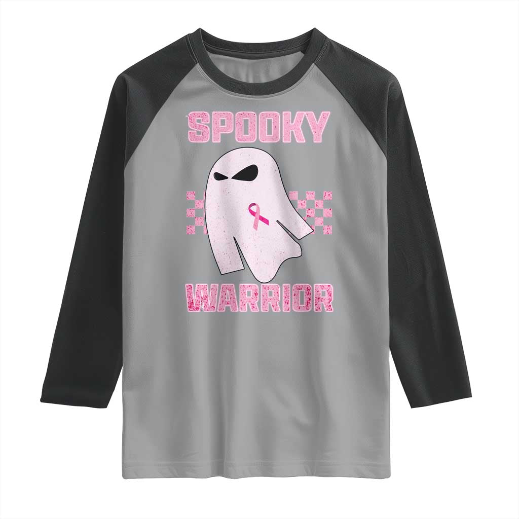 Breast Cancer Halloween Raglan Shirt Ghost Wear Pink Ribbon Spooky Warrior - Wonder Print Shop