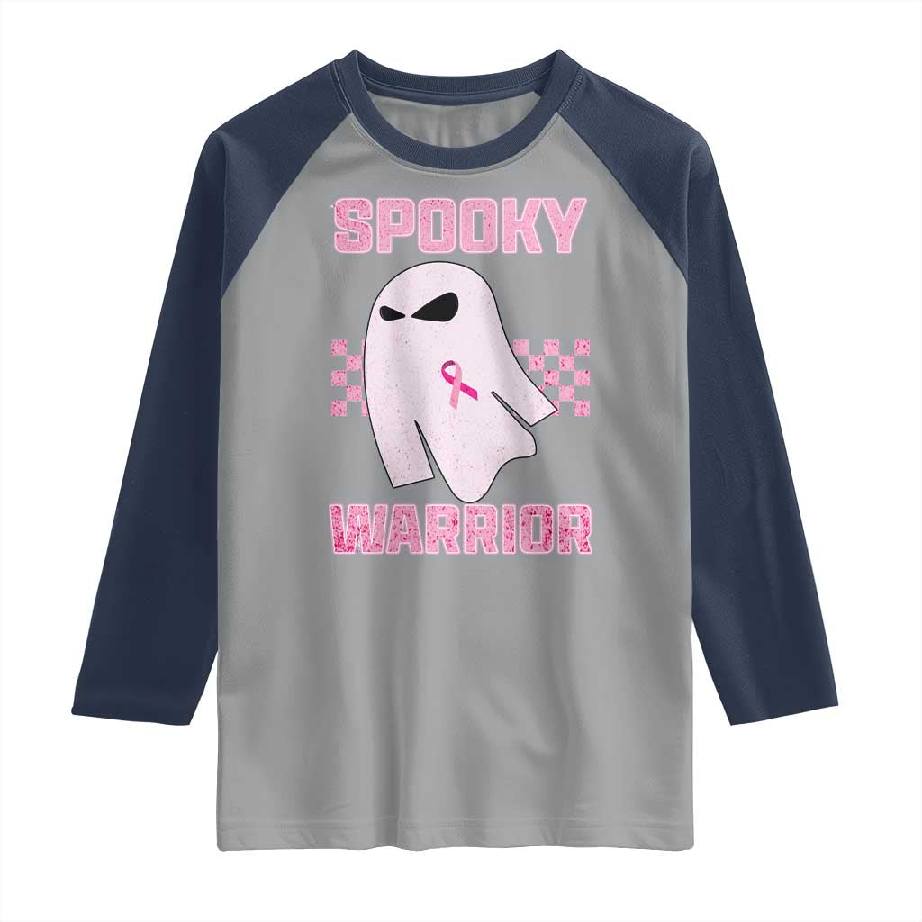 Breast Cancer Halloween Raglan Shirt Ghost Wear Pink Ribbon Spooky Warrior - Wonder Print Shop