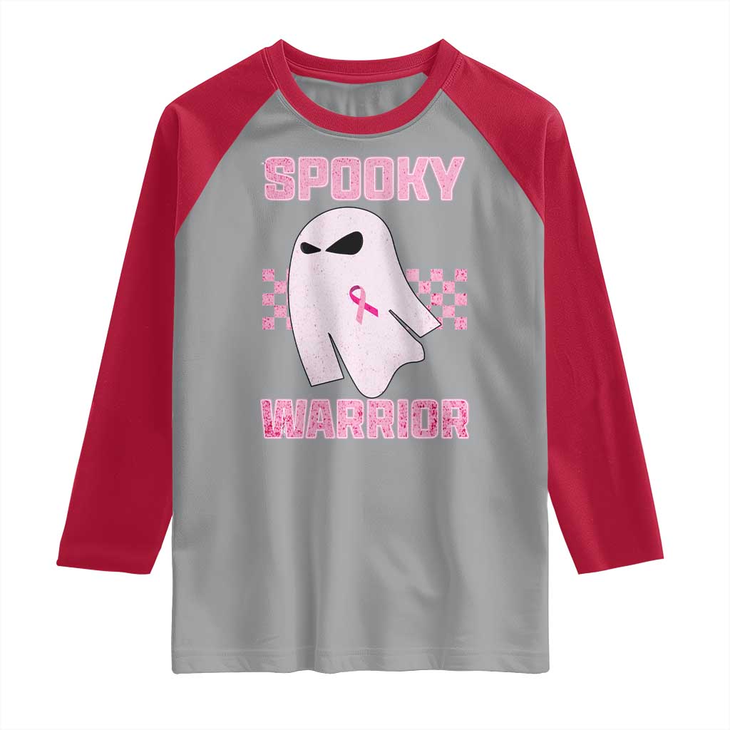 Breast Cancer Halloween Raglan Shirt Ghost Wear Pink Ribbon Spooky Warrior - Wonder Print Shop