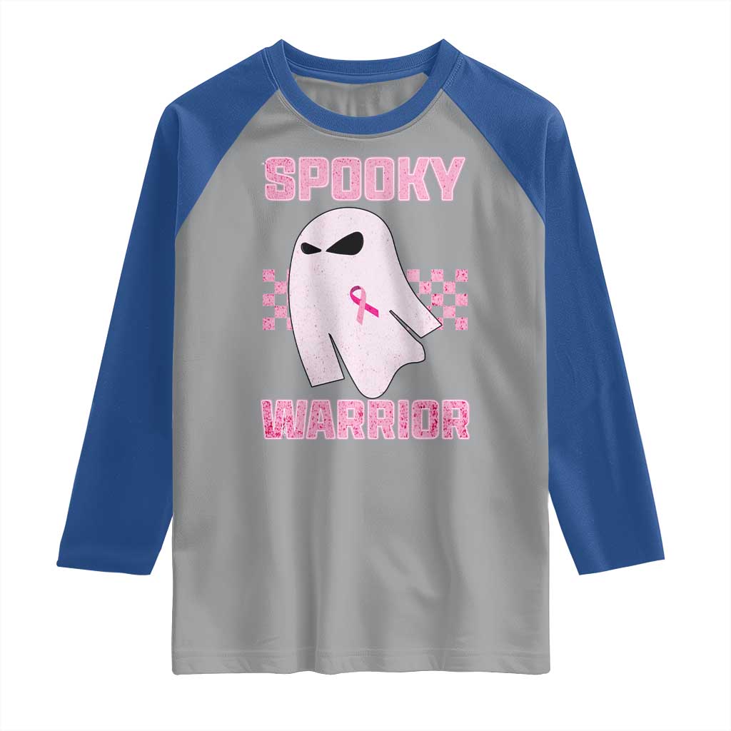Breast Cancer Halloween Raglan Shirt Ghost Wear Pink Ribbon Spooky Warrior - Wonder Print Shop