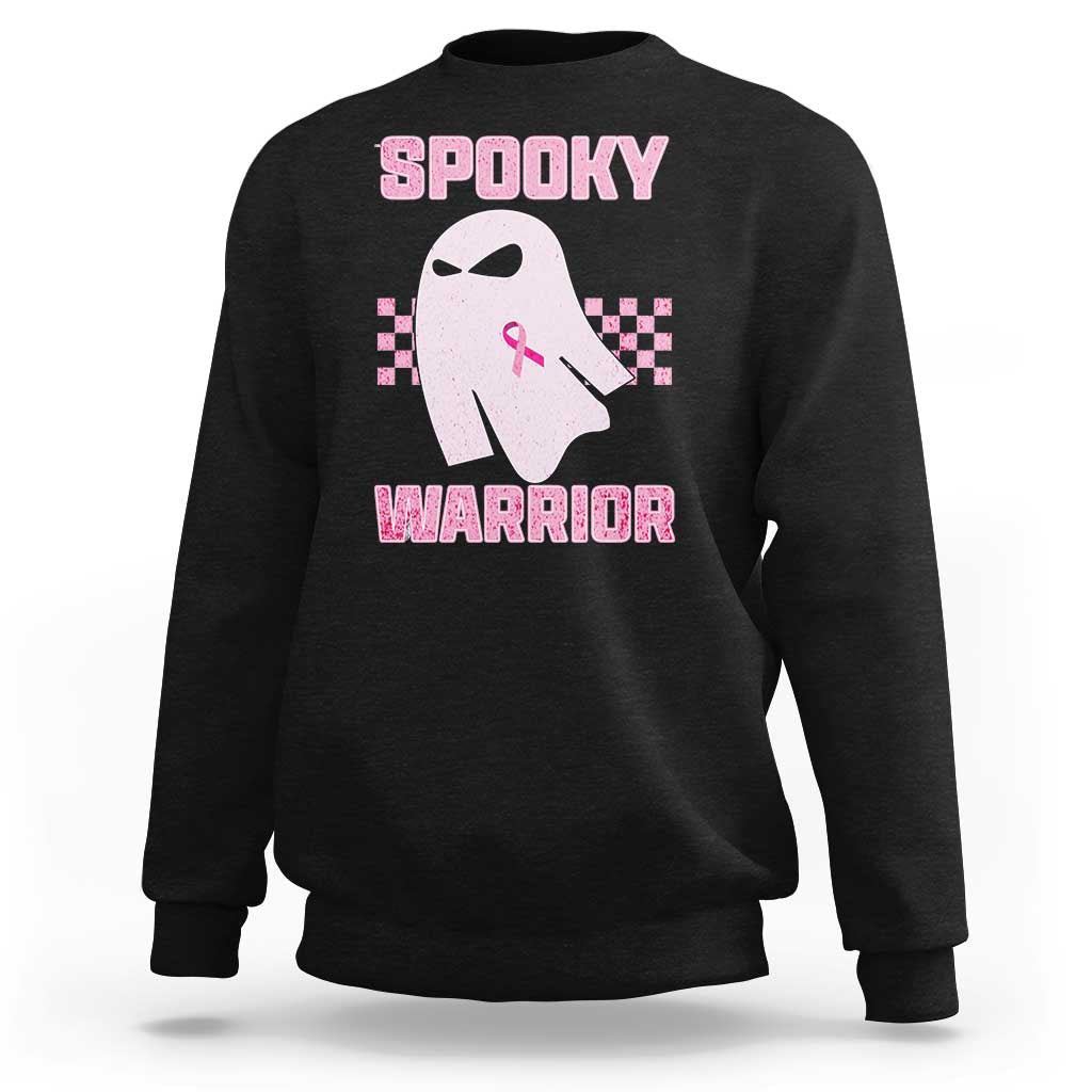 Breast Cancer Halloween Sweatshirt Ghost Wear Pink Ribbon Spooky Warrior - Wonder Print Shop
