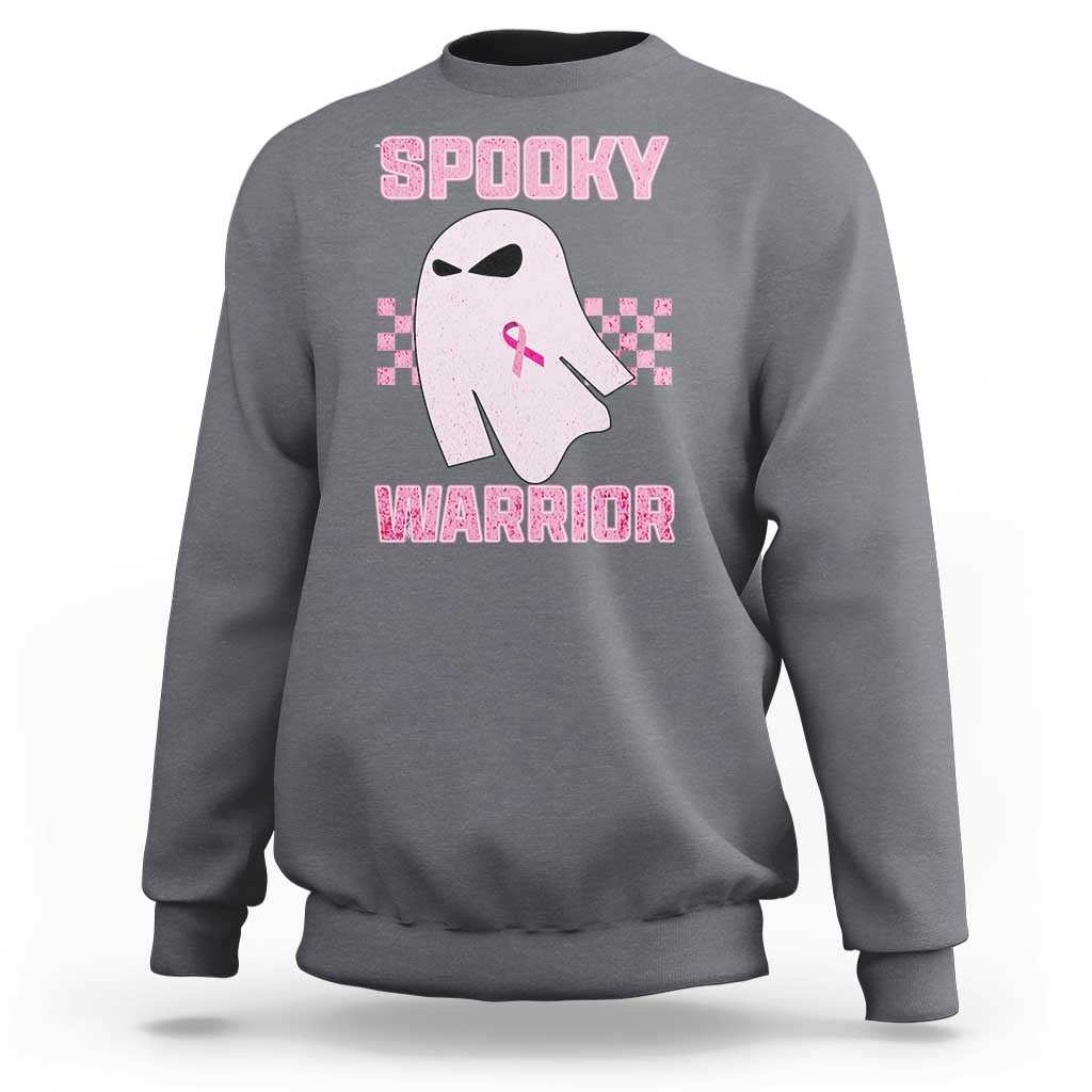 Breast Cancer Halloween Sweatshirt Ghost Wear Pink Ribbon Spooky Warrior - Wonder Print Shop
