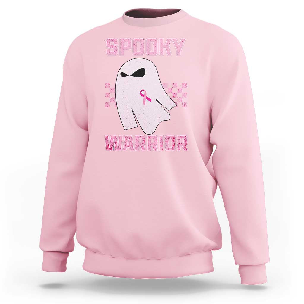 Breast Cancer Halloween Sweatshirt Ghost Wear Pink Ribbon Spooky Warrior - Wonder Print Shop