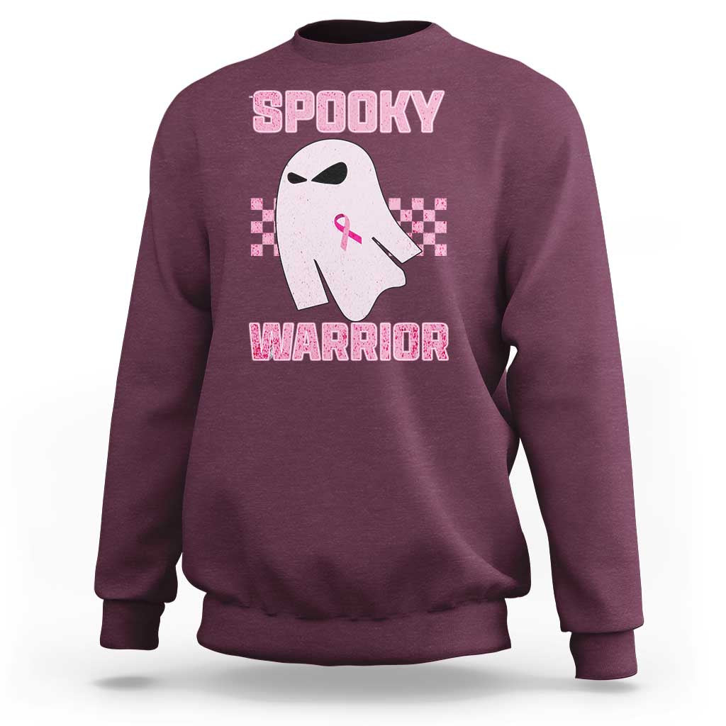 Breast Cancer Halloween Sweatshirt Ghost Wear Pink Ribbon Spooky Warrior - Wonder Print Shop