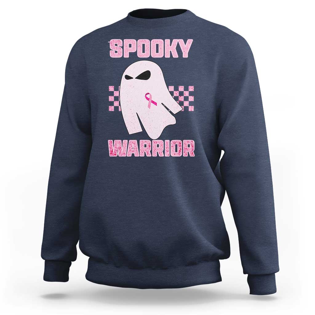 Breast Cancer Halloween Sweatshirt Ghost Wear Pink Ribbon Spooky Warrior - Wonder Print Shop