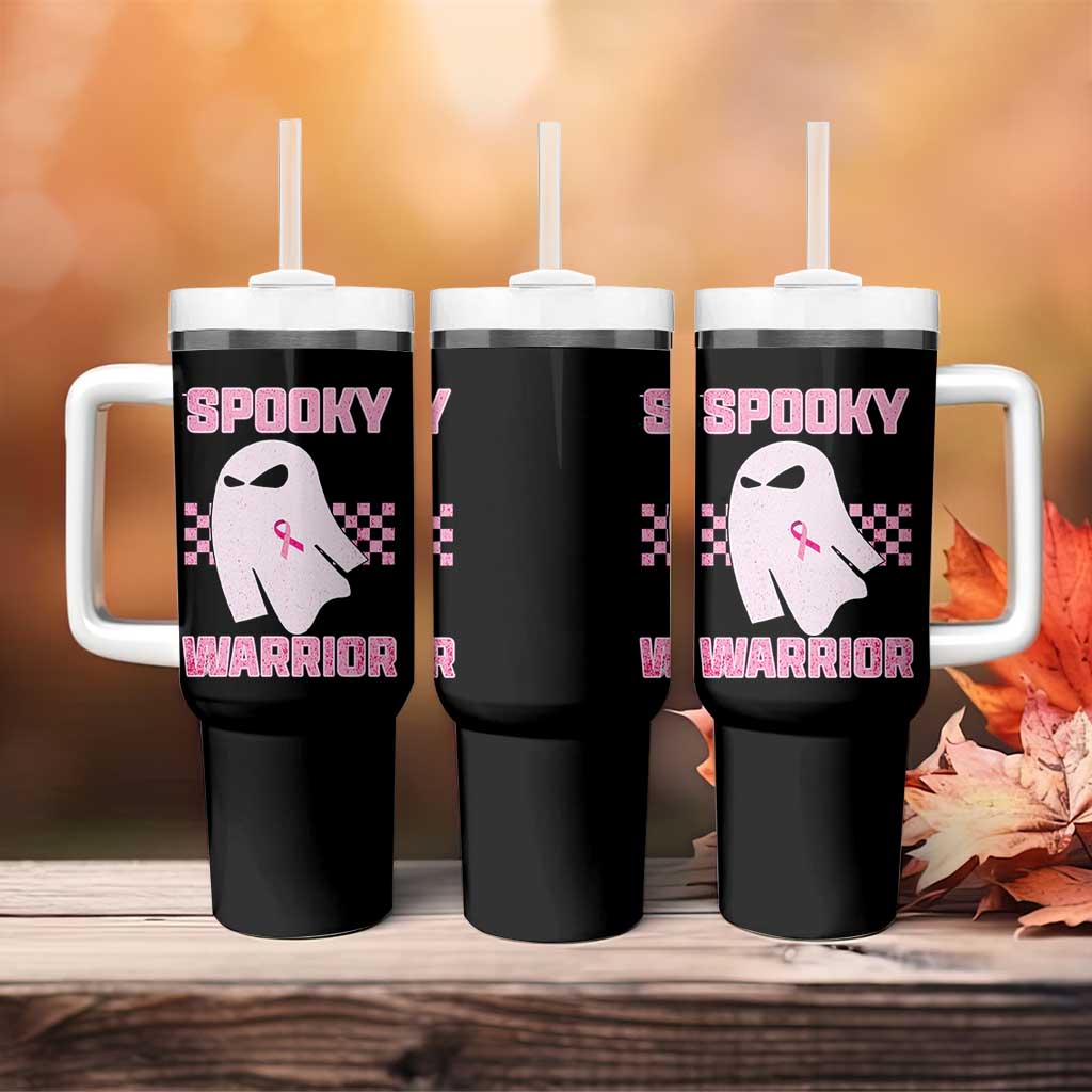 Breast Cancer Halloween Tumbler With Handle Ghost Wear Pink Ribbon Spooky Warrior - Wonder Print Shop