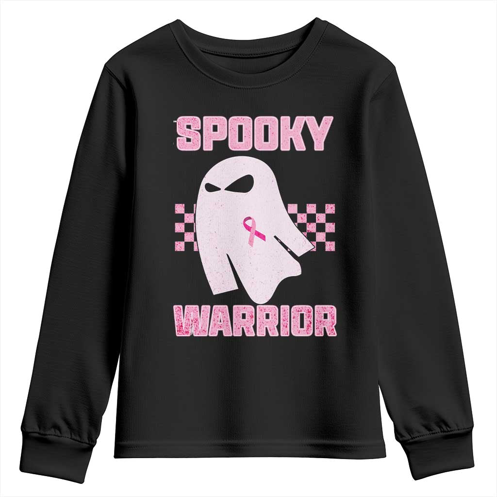 Breast Cancer Halloween Youth Sweatshirt Ghost Wear Pink Ribbon Spooky Warrior - Wonder Print Shop