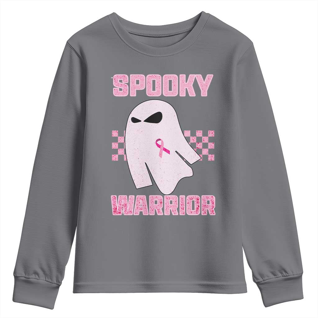 Breast Cancer Halloween Youth Sweatshirt Ghost Wear Pink Ribbon Spooky Warrior - Wonder Print Shop